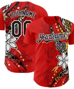 Personalized Red Black White 3D Hawaii Flower Custom Name Number Sublimation Uniform