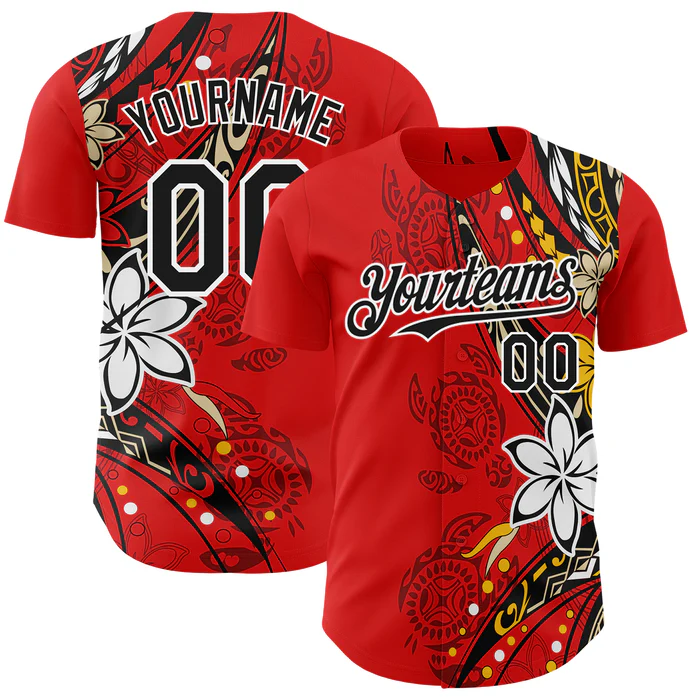 Personalized Red Black White 3D Hawaii Flower Custom Name Number Sublimation Uniform