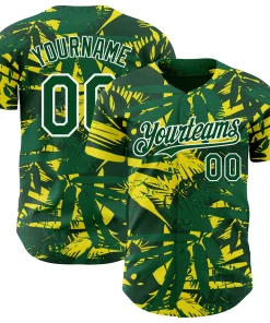 Personalized Green Yellow 3D Hawaii Palm Leaves Custom Name Number Sublimation Uniform