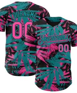 Personalized Black Pink-Teal 3D Hawaii Palm Leaves Custom Name Number Sublimation Uniform