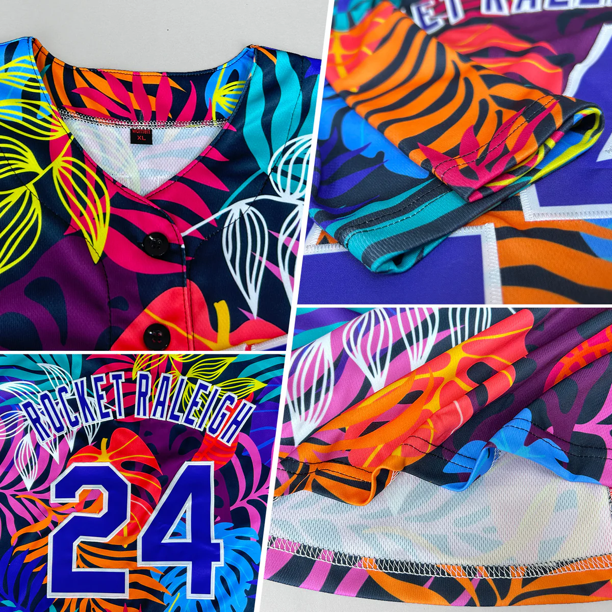 Personalized Purple 3D Pattern Design Hawaii Palm Trees Custom Name Number Sublimation Uniform - Image 7