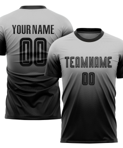 Personalized Soccer Jersey Grey Black Fade Gradient Custom Name and Number Sublimation Uniform