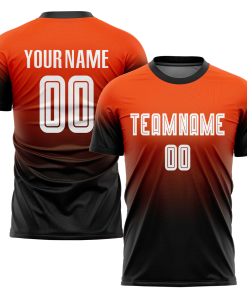 Custom Soccer Jersey Orange Black Fade Gradient – Personalized Name & Number Sublimated Uniform