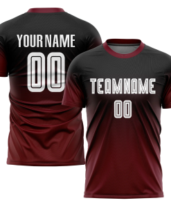 Personalized Soccer Jersey Crimson Black Fade Gradient Custom Name and Number Sublimation Uniform