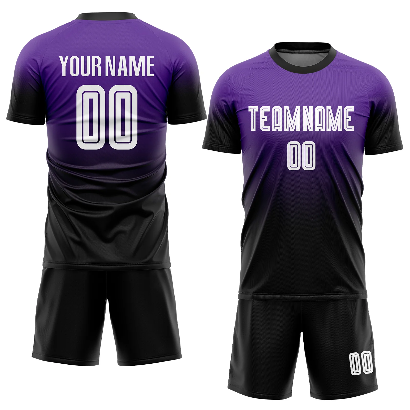 Custom Soccer Jersey Purple Black Fade Gradient – Personalized Name & Number Sublimated Uniform - Image 4