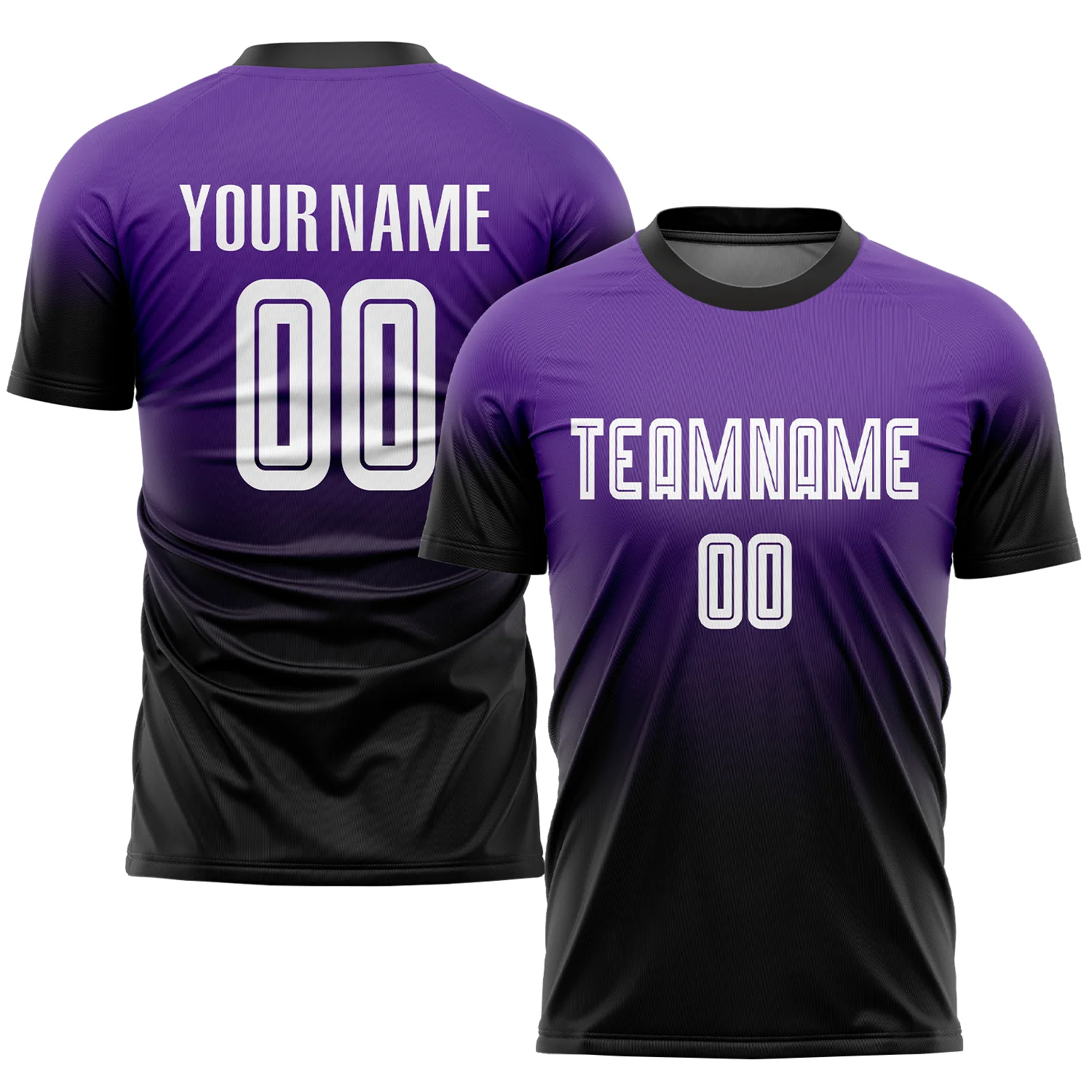 Custom Soccer Jersey Purple Black Fade Gradient – Personalized Name & Number Sublimated Uniform
