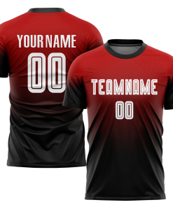 Custom Soccer Jersey Red Black Fade Gradient – Personalized Name & Number Sublimated Uniform