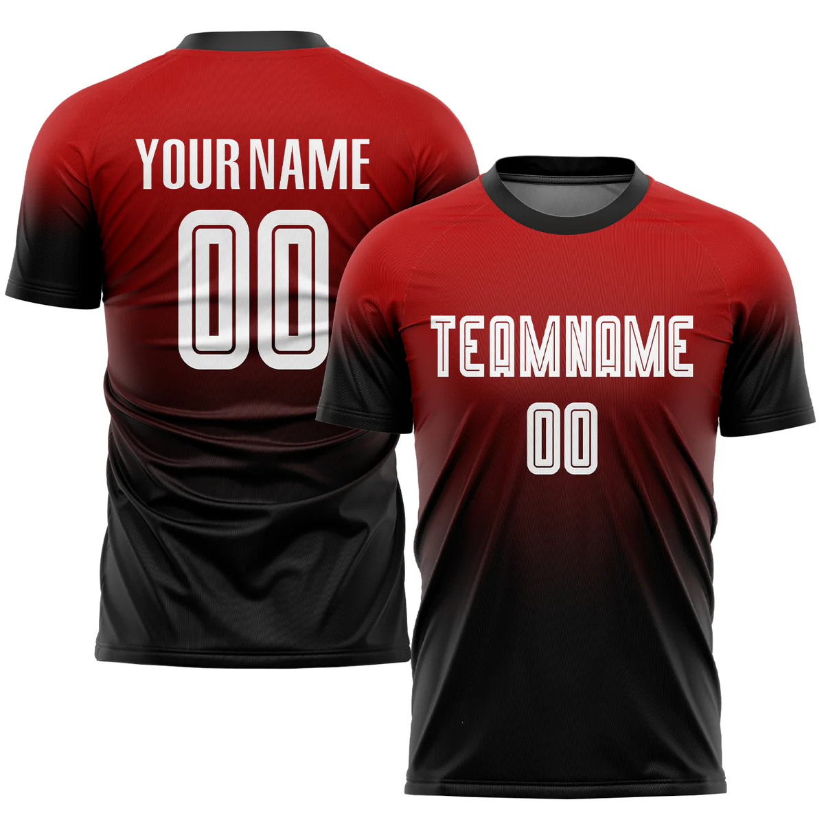 Custom Soccer Jersey Red Black Fade Gradient – Personalized Name & Number Sublimated Uniform