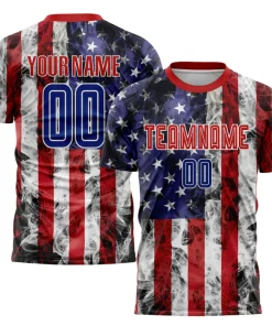 Personalized Soccer Jersey Vintage Royal Red American Flag Flame Custom Name Number Sublimation Uniform
