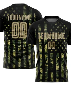 Personalized Soccer Jersey Camo Vegas Gold-Black American Flag Custom Name and Number Salute to Service Sublimation Uniform