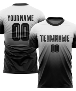 Personalized Soccer Jersey White Black Fade Gradient Custom Name and Number Sublimation Uniform