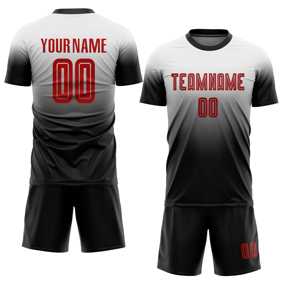 Personalized Soccer Jersey Black Crimson Fade Gradient Custom Name and Number Sublimation Uniform - Image 3