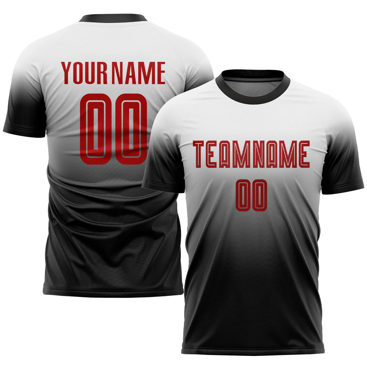 Personalized Soccer Jersey Black Crimson Fade Gradient Custom Name and Number Sublimation Uniform
