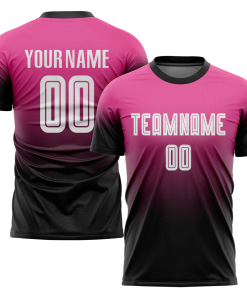 Custom Soccer Jersey Pink Black Fade Gradient – Personalized Name & Number Sublimated Uniform