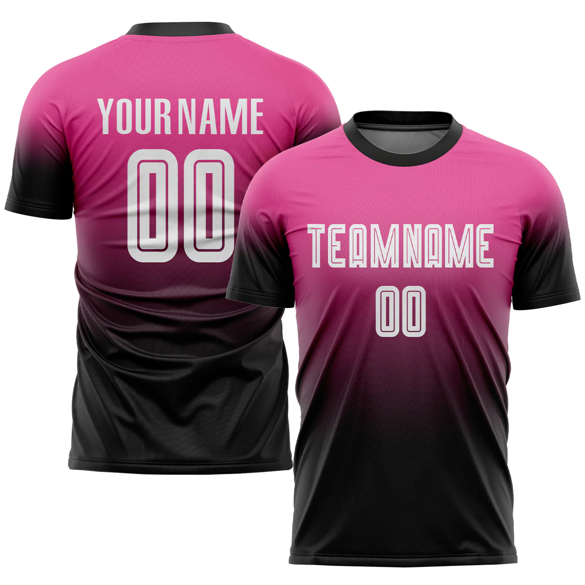 Custom Soccer Jersey Pink Black Fade Gradient – Personalized Name & Number Sublimated Uniform