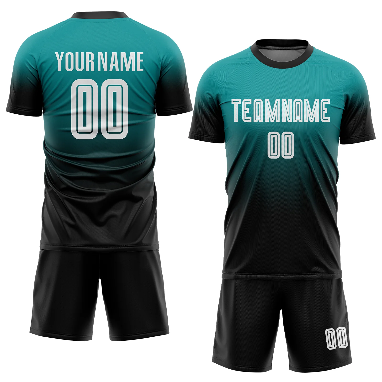 Personalized Soccer Jersey Teal Black Fade Gradient Custom Name and Number Sublimation Uniform - Image 4