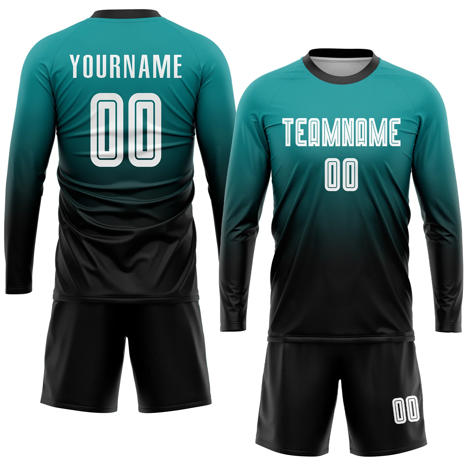 Personalized Soccer Jersey Teal Black Fade Gradient Custom Name and Number Sublimation Uniform - Image 5