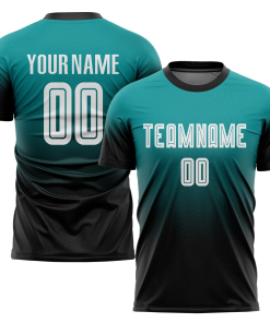 Personalized Soccer Jersey Teal Black Fade Gradient Custom Name and Number Sublimation Uniform
