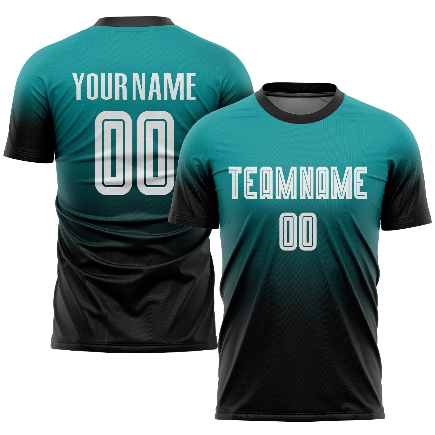 Personalized Soccer Jersey Teal Black Fade Gradient Custom Name and Number Sublimation Uniform
