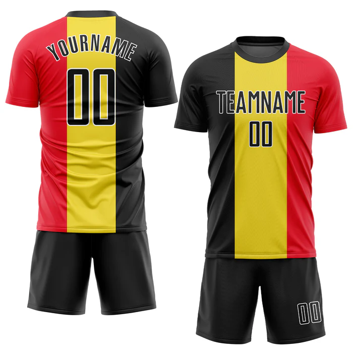 Personalized Soccer Jersey Gold Black Red Sublimation Belgian Flag Custom Name and Number Uniform - Image 3