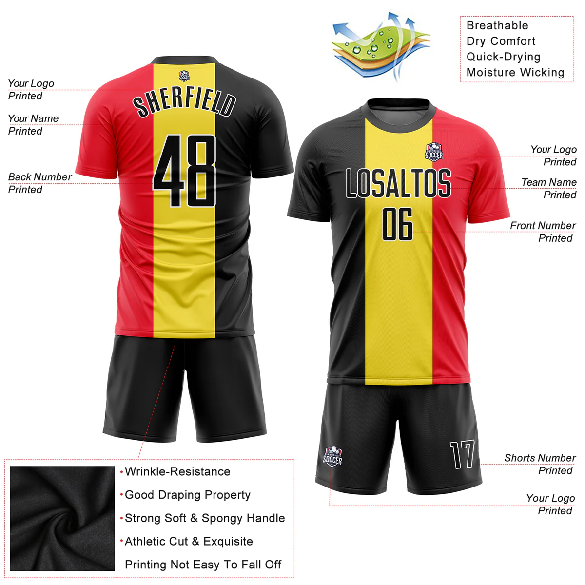 Personalized Soccer Jersey Gold Black Red Sublimation Belgian Flag Custom Name and Number Uniform - Image 4