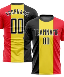 Personalized Soccer Jersey Gold Black Red Sublimation Belgian Flag Custom Name and Number Uniform