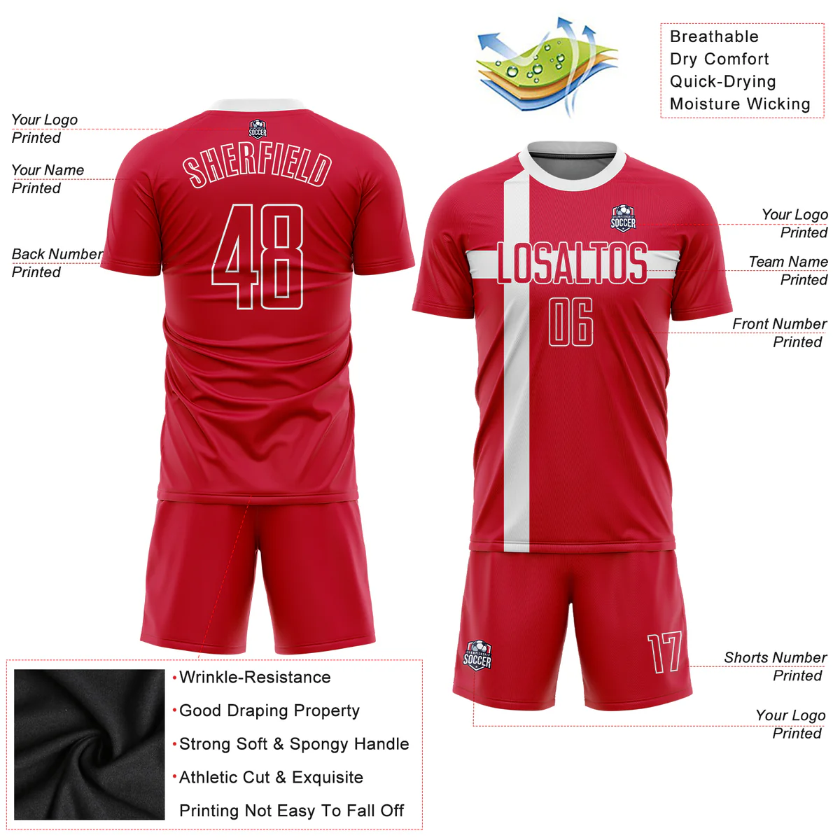Personalized Soccer Jersey Red White Danish Flag Custom Name Number Sublimation Uniform - Image 4