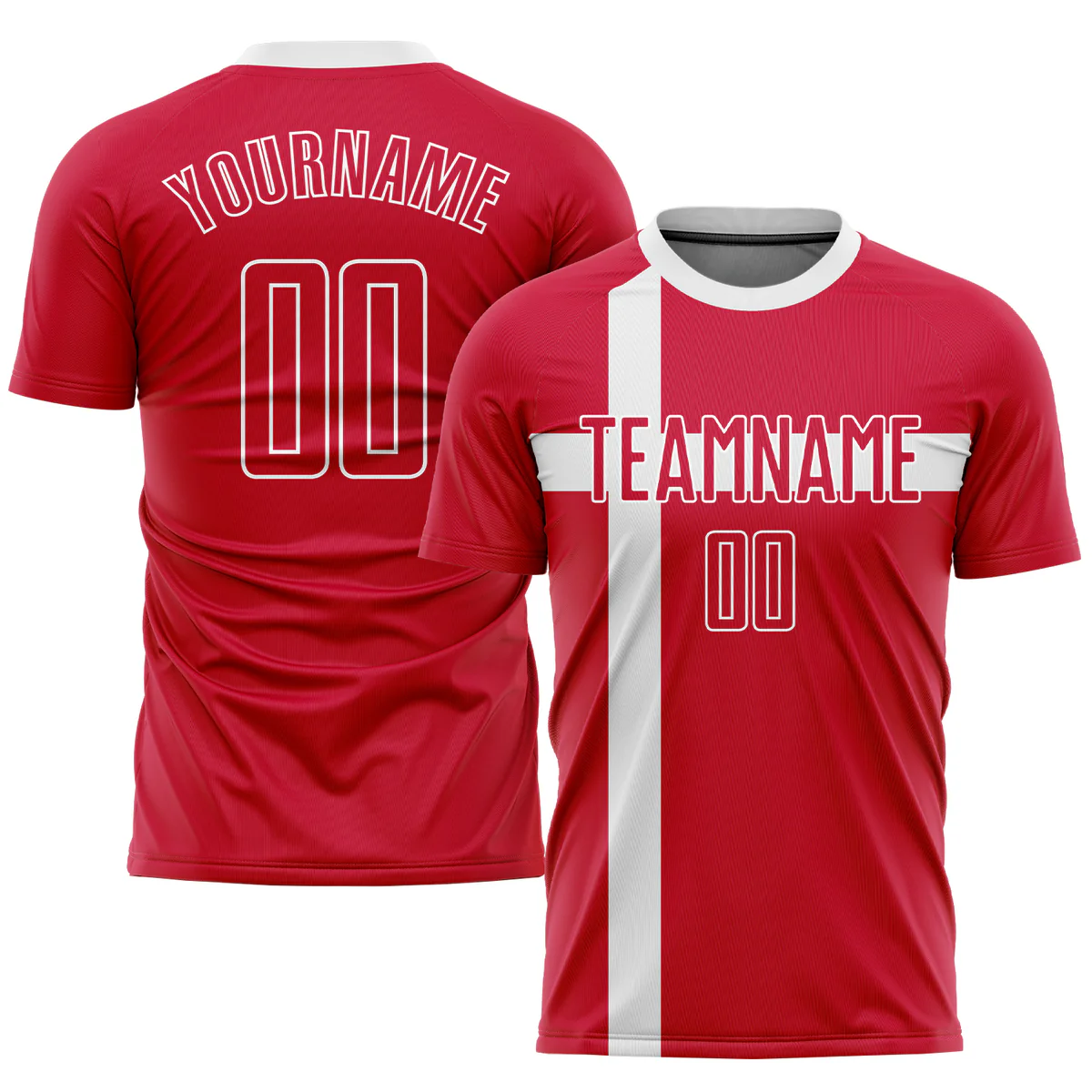 Personalized Soccer Jersey Red White Danish Flag Custom Name Number Sublimation Uniform
