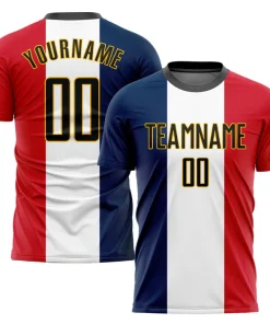 Personalized Soccer Jersey Navy White Red Sublimation French Flag Custom Name and Number Uniform