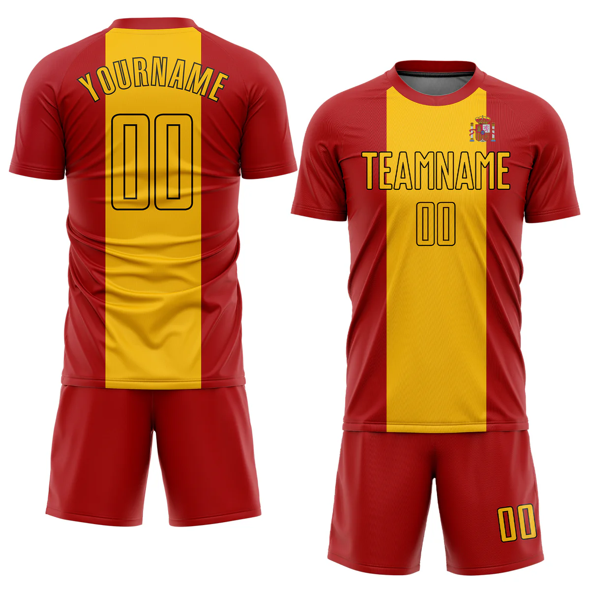 Personalized Soccer Jersey Red Gold Spanish Flag Custom Name Number Sublimation Uniform - Image 3