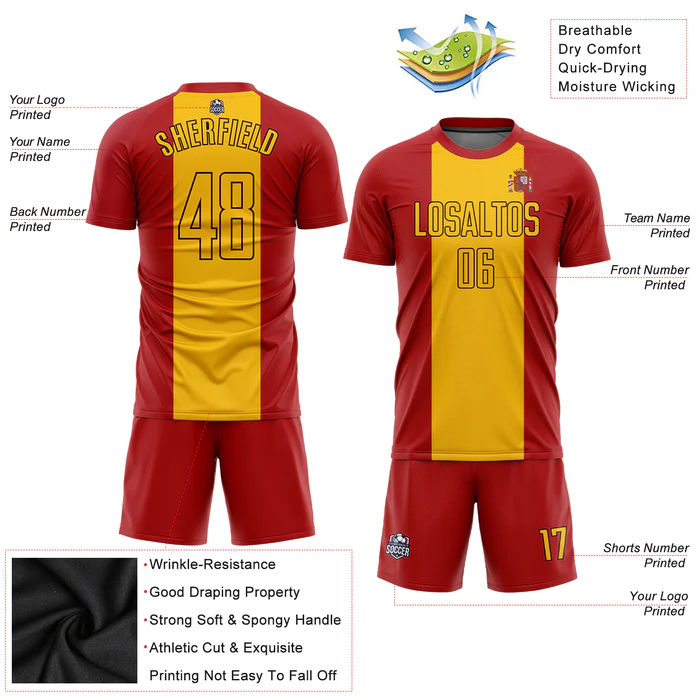 Personalized Soccer Jersey Red Gold Spanish Flag Custom Name Number Sublimation Uniform - Image 4