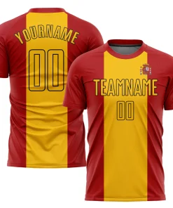 Personalized Soccer Jersey Red Gold Spanish Flag Custom Name Number Sublimation Uniform