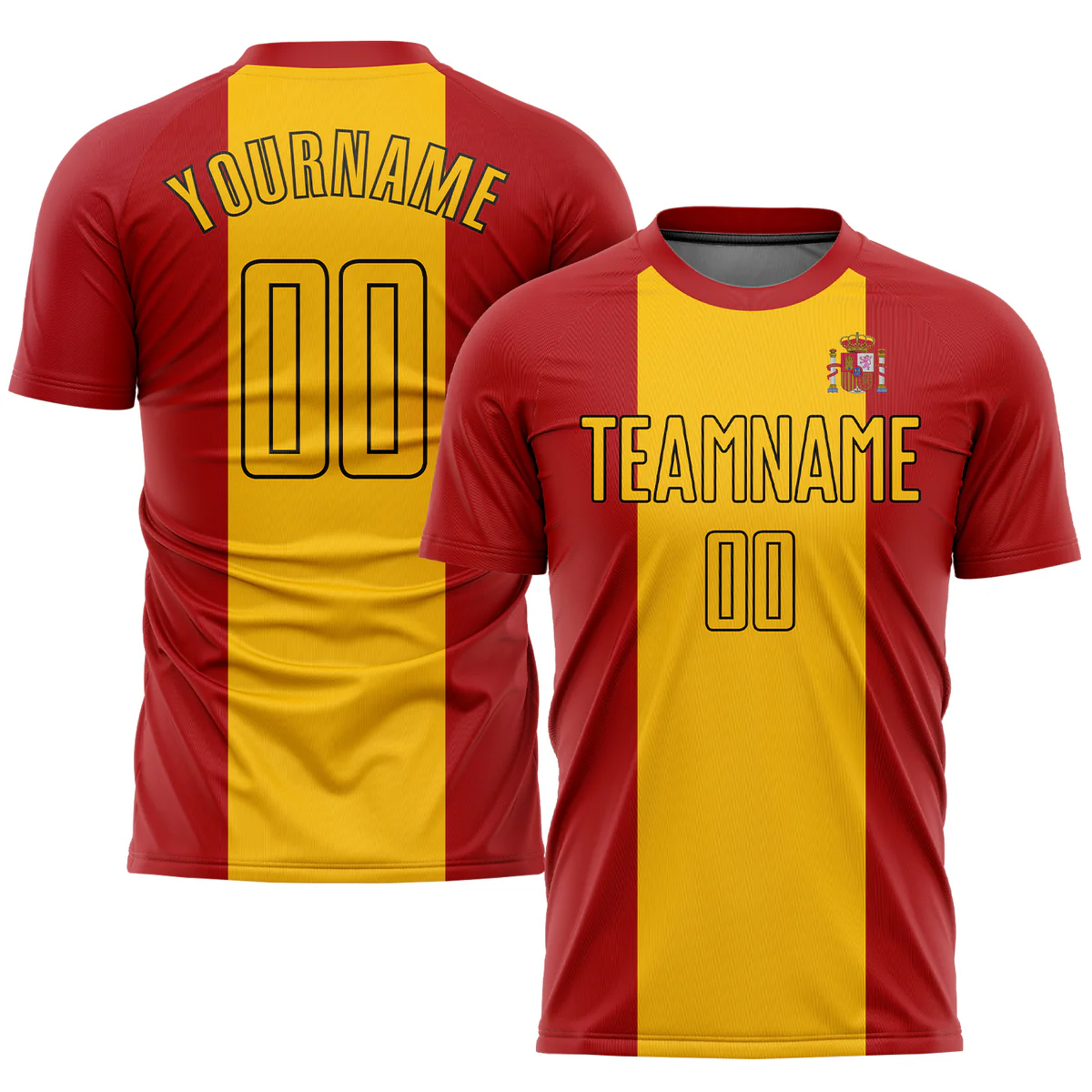 Personalized Soccer Jersey Red Gold Spanish Flag Custom Name Number Sublimation Uniform