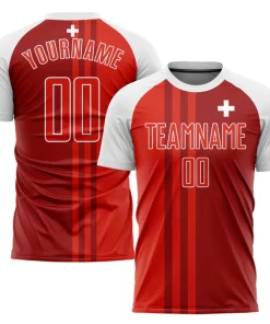 Personalized Soccer Jersey Red White Swiss Flag Custom Name Number Sublimation Uniform
