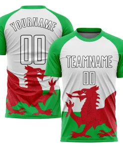 Personalized Soccer Jersey Kelly Green Red White Welsh Flag Custom Name Number Sublimation Uniform