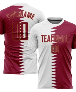 Personalized Soccer Jersey White Crimson Sublimation Qatari Flag Custom Name Number Uniform
