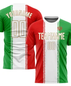 Personalized Soccer Jersey Red White Kelly Green Sublimation Iranian Flag Custom Name Number Uniform
