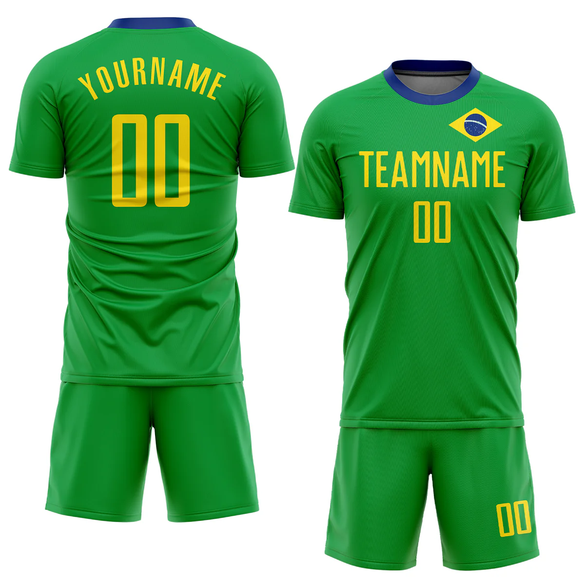 Personalized Soccer Jersey Kelly Green Yellow Brazilian Flag Custom Name Number Sublimation Uniform - Image 4