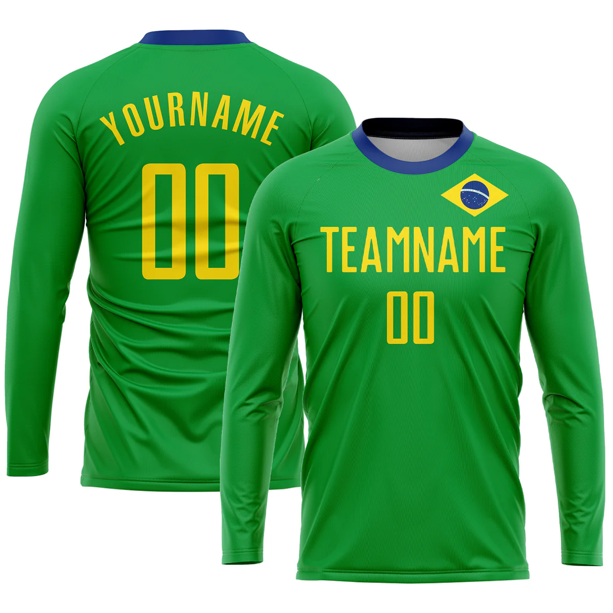 Personalized Soccer Jersey Kelly Green Yellow Brazilian Flag Custom Name Number Sublimation Uniform - Image 3
