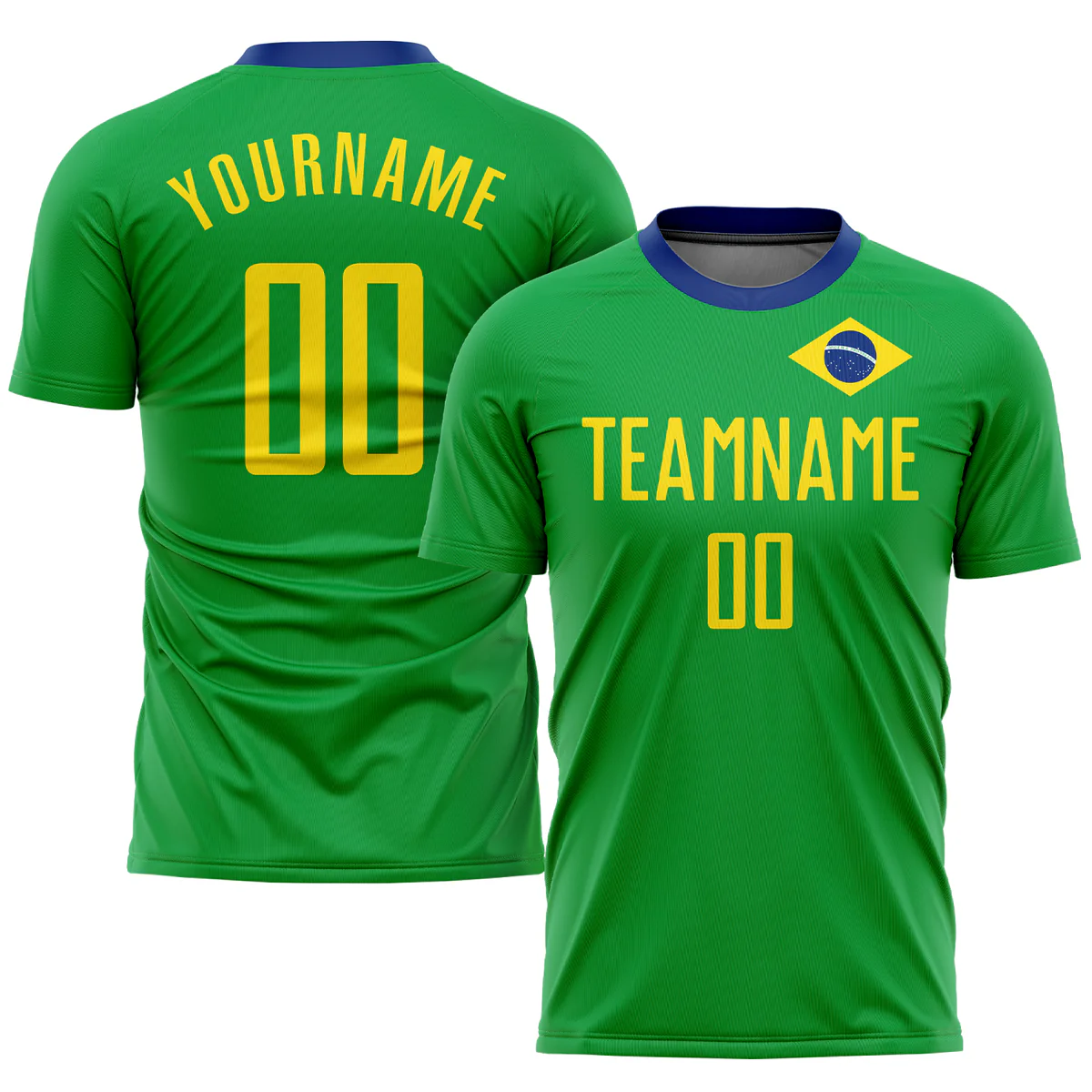 Personalized Soccer Jersey Kelly Green Yellow Brazilian Flag Custom Name Number Sublimation Uniform - Image 2