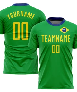 Personalized Soccer Jersey Kelly Green Yellow Brazilian Flag Custom Name Number Sublimation Uniform