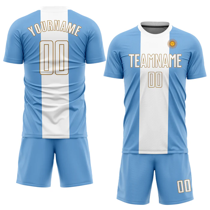 Personalized Soccer Jersey Light Blue White Argentinian Flag Custom Name Number Sublimation Uniform - Image 4