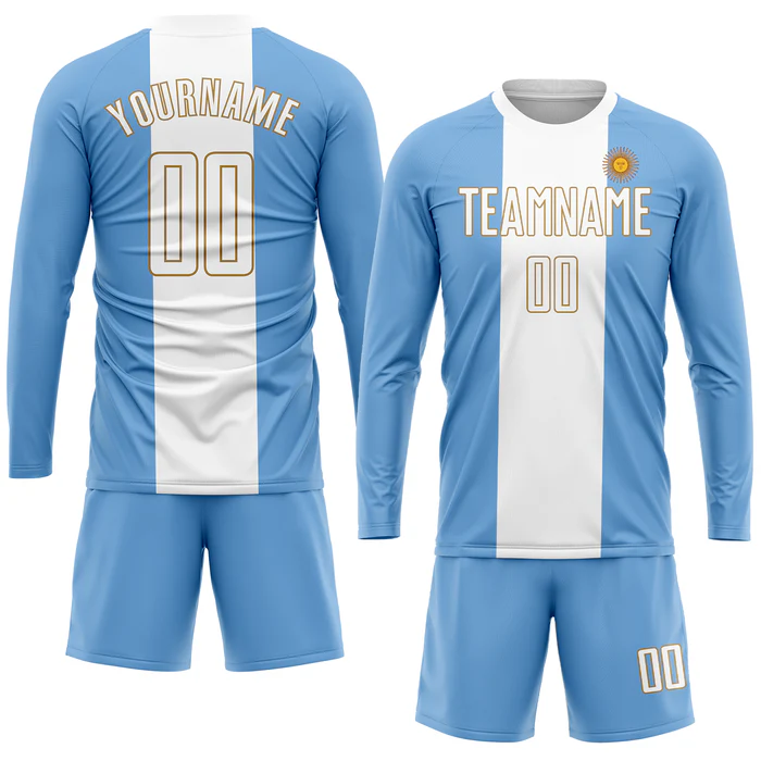 Personalized Soccer Jersey Light Blue White Argentinian Flag Custom Name Number Sublimation Uniform - Image 5