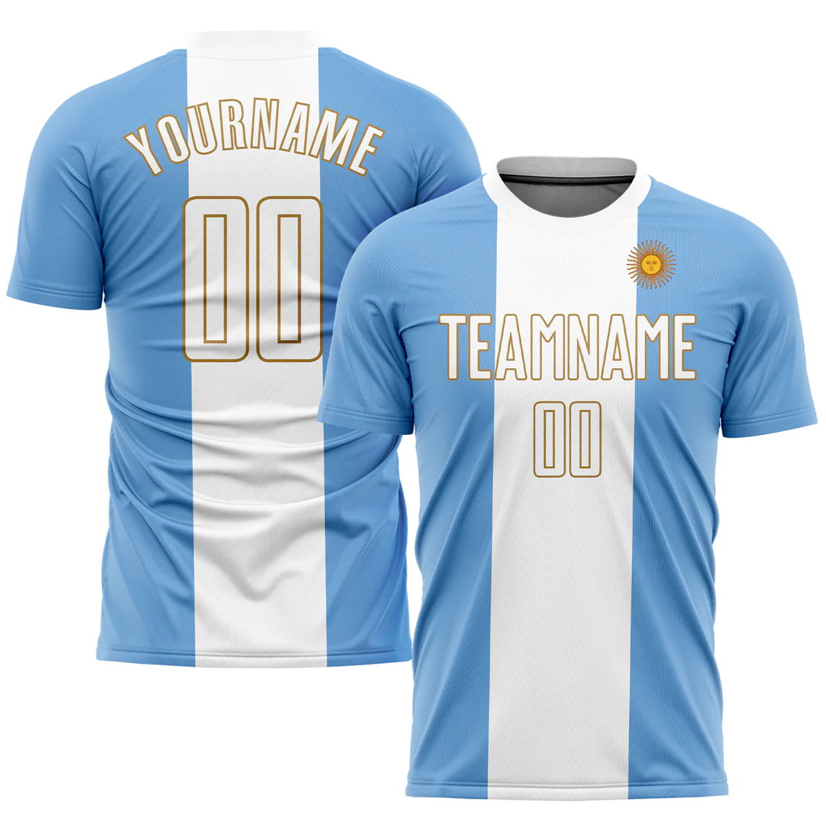 Personalized Soccer Jersey Light Blue White Argentinian Flag Custom Name Number Sublimation Uniform - Image 2
