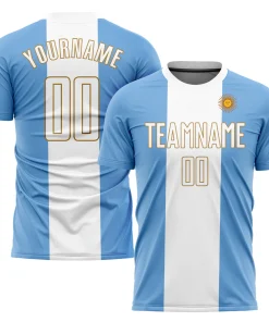 Personalized Soccer Jersey Light Blue White Argentinian Flag Custom Name Number Sublimation Uniform