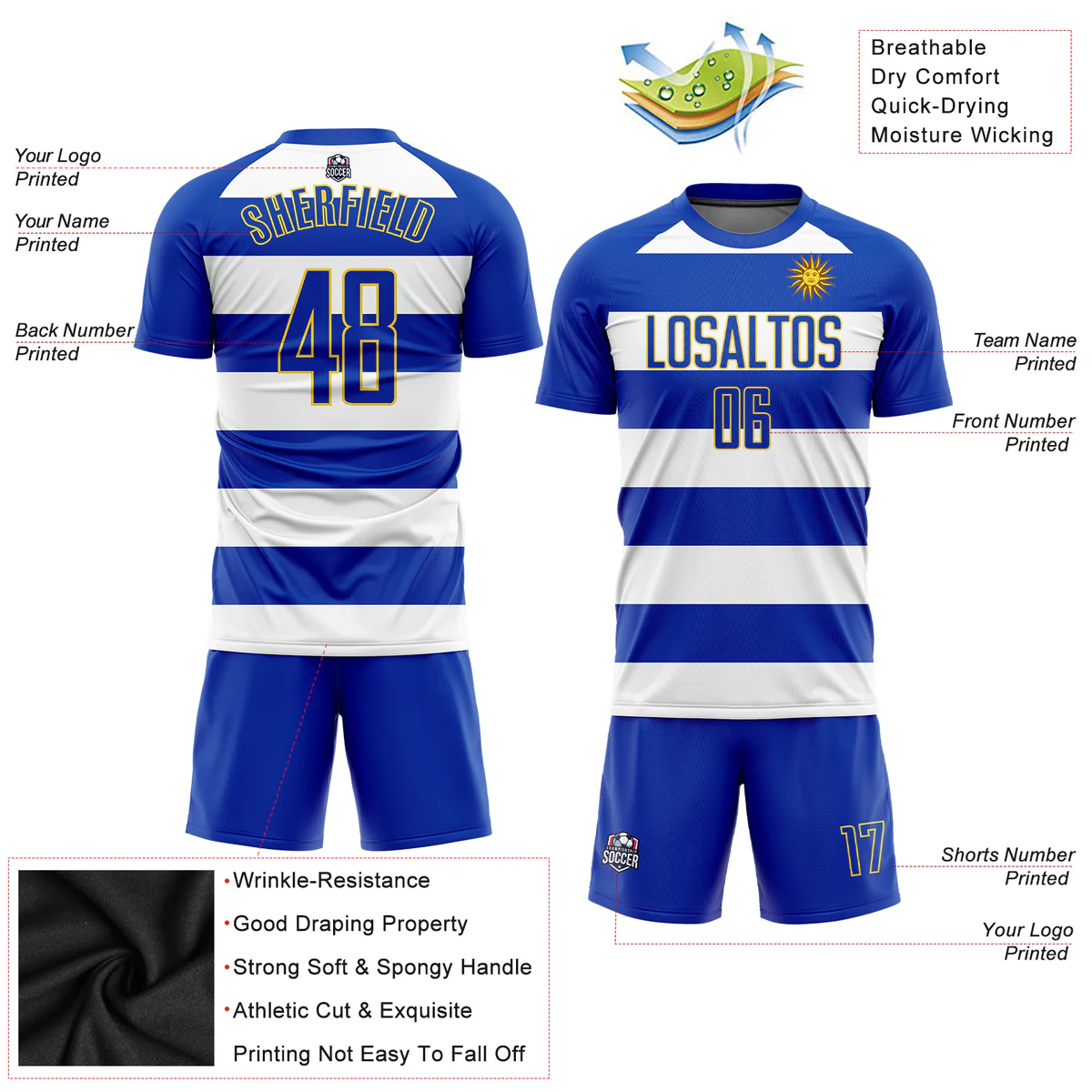 Personalized Soccer Jersey Blue White Uruguayan Flag Custom Name Number Sublimation Uniform - Image 4