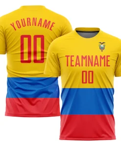 Personalized Soccer Jersey Gold Red Royal Sublimation Ecuador Flag Custom Name Number Uniform