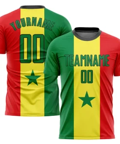 Personalized Soccer Jersey Red Green Yellow Senegalese Flag Custom Name Number Sublimation Uniform
