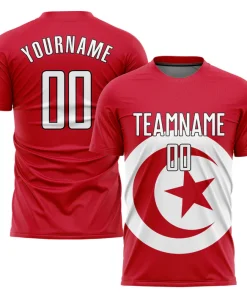 Personalized Soccer Jersey Red White Sublimation Tunisian Flag Custom Name Number Uniform