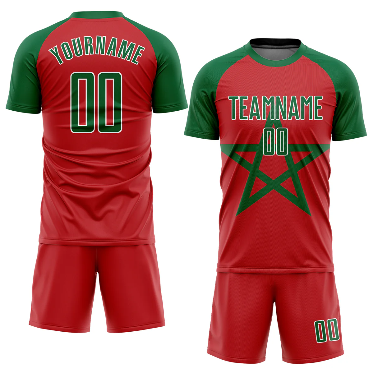 Personalized Soccer Jersey Kelly Green Red Moroccan Flag Custom Name Number Sublimation Uniform - Image 3